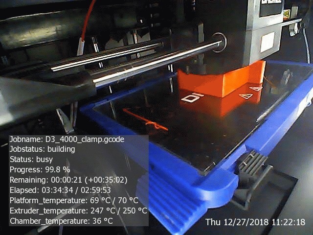 Dremel D3 3D45 Printer Camera Snapshot / GIF timelapse using PHP