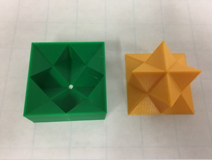 Non-Flexible Spiky Stellated Rhombic Dodecahedron Half, Cube Dissection, Rectangular Prism