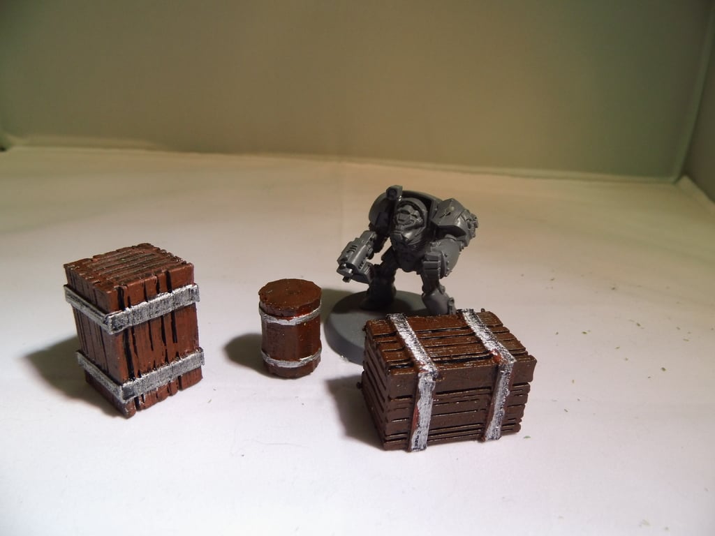 28 mm warhammer scale - accessories - barrel and crate 