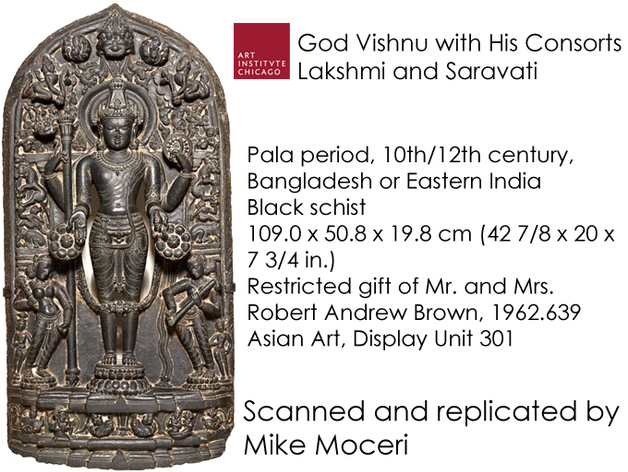 God Vishnu with His Consorts Lakshmi and Saravati
