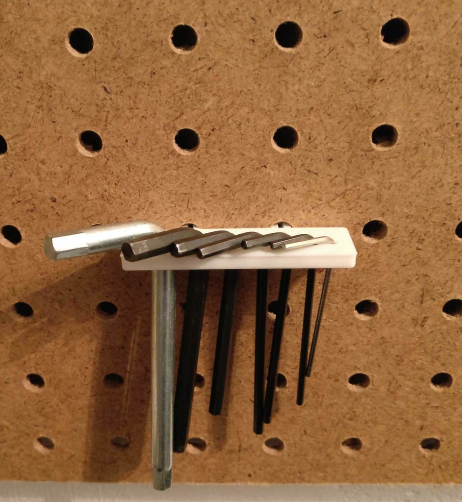 Simple pegboard allen wrench holder