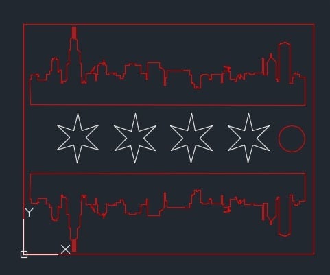 Laser Cut Chicago Skyline/Flag Keychain