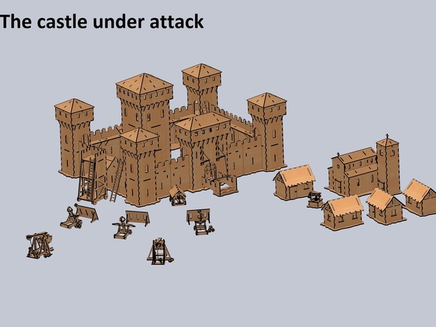 Flattened and CUTTABLE "Castle Under Attack" - Original laser cut model by Andrea Garuti