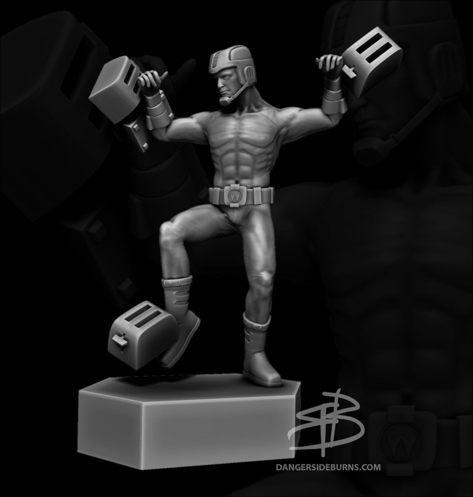 Man Fighting Toasters Statue