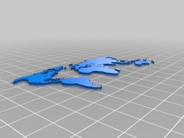 3 D printable World map, excluding Antartica.