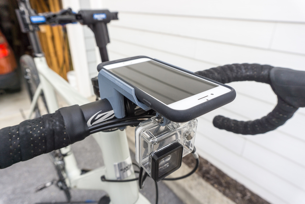 iPhone 7 Smart Battery Case bike handlebar mount with GoPro mount
