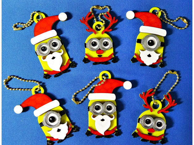 Minions Keychain / Magnets -Christmas cute version