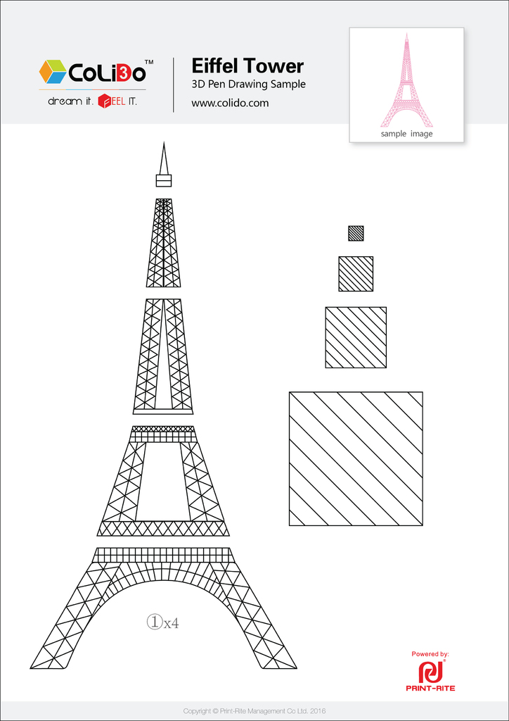 3D Model of the Eiffel tower for flat print