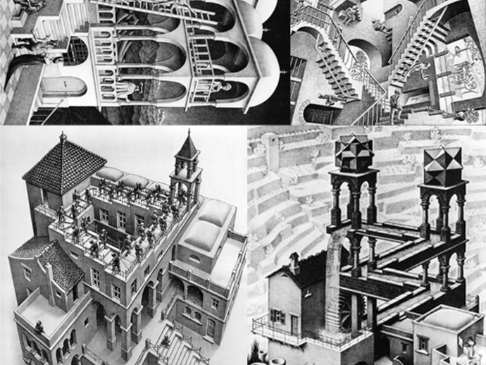 4x 3D'd 2D = 1&only M.C. Escher lithopanes