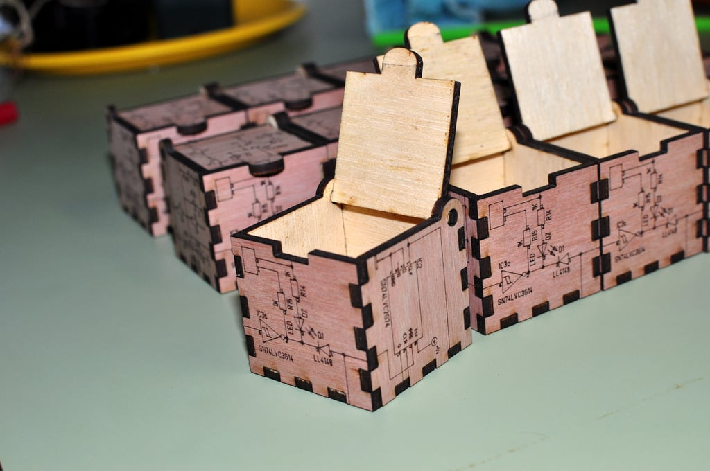 Laser Cut Wood Box with Schematic Diagram Design 