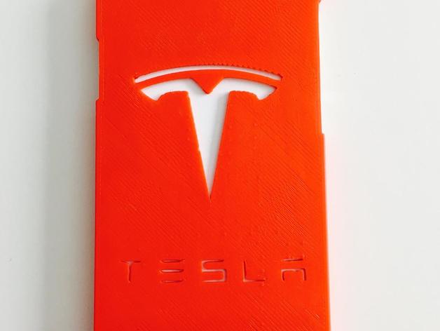 iPhone 6 case with Tesla Motors logo on it.