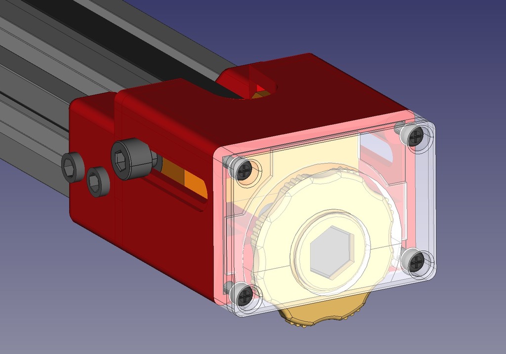 Y axis belt tensioner with discreet adjust wheel