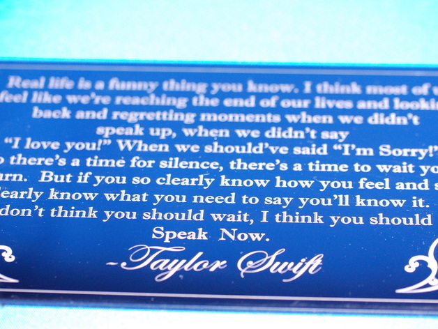 Speak Now Quote Plaque By: Taylor Swift