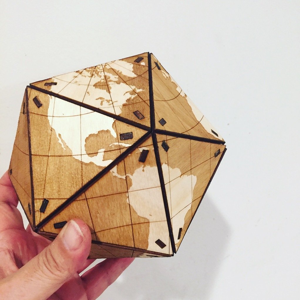 Dymaxion Globe - tabbed wooden vertices - K40 Whisperer