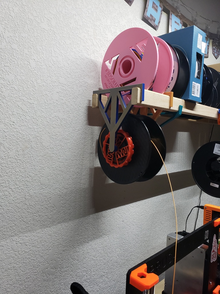 Auto-Rewind spool holder hanger for 1x2 wood spool shelves (3D Printing Nerd shelves)