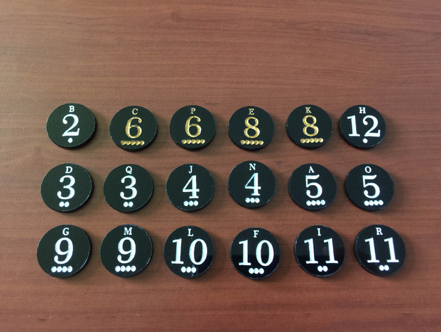 Laser - Catan Number Tokens With Dots & Letters