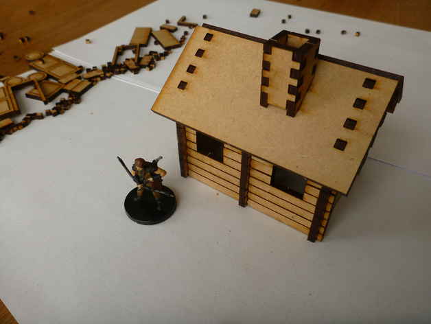 Small lasercut log cabin for 28mm tabletop gaming