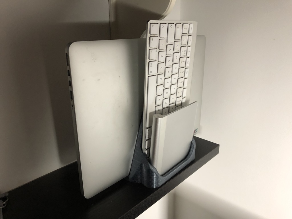 Macbook vertical stand with holder for wireless keyboard and touchpad