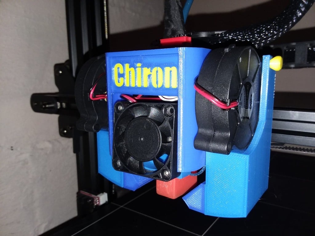 Anycubic Chiron V6 + Volcano (or stock) dual 5015 fan, With changeable blower attachments.  