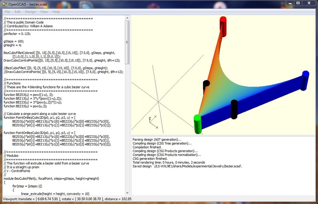 Public Domain OpenScad Bezier Function