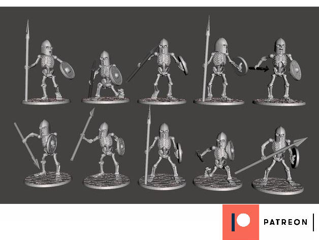 Skeleton Warriors with Spear & Shield x 10 Poses