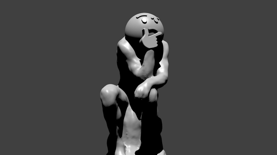 Rodin's The Thinker, But With The Thinking Emoji For A Head