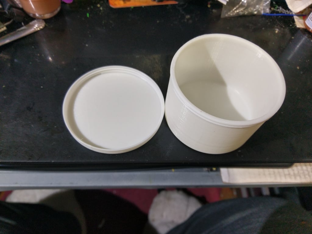 Container with screw on lid, 70mm x 50mm tall, 2mm thick