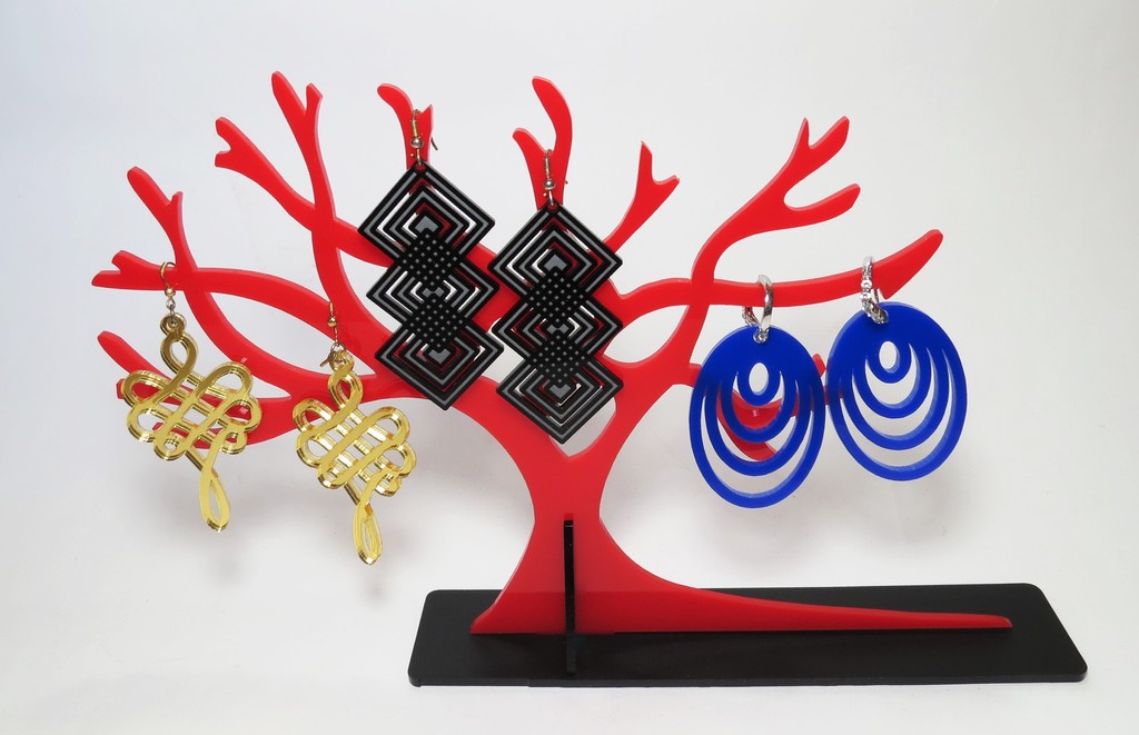 Laser cut jewellery tree shaped stand and jewellery made of acrylic