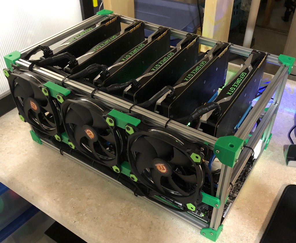 3D Printed Mining Rig - 140mm Fans and Power Button Holder