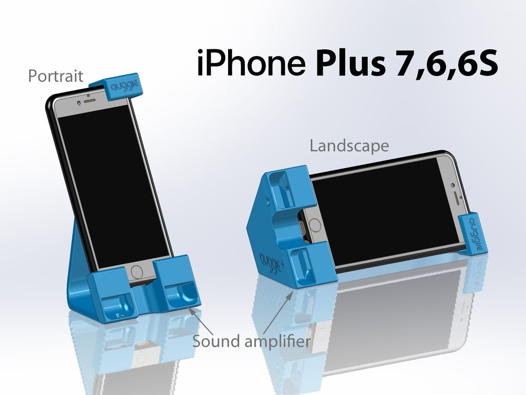 Auggie's rotatable iPhone XS Max, 8 PLUS, 7 PLUS, 6 PLUS or 6S PLUS cradle with sound redirector amplifier Landscape and Portrait Modes