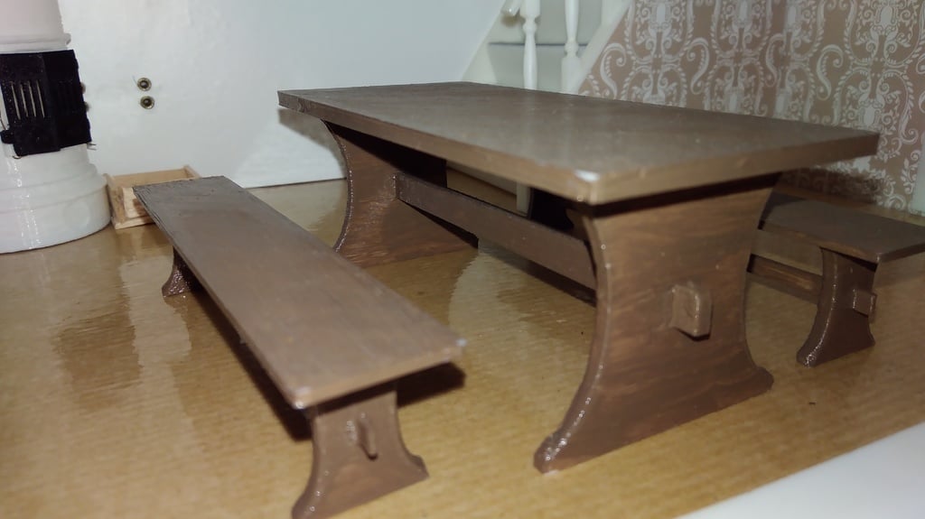 Kitchen table and benches for dollhouse