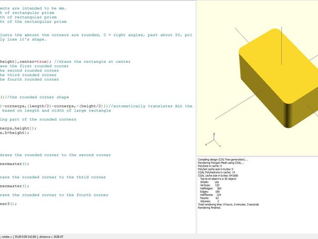 OpenSCAD Awesome 3D Rectangular Prism Curved Edge Generator