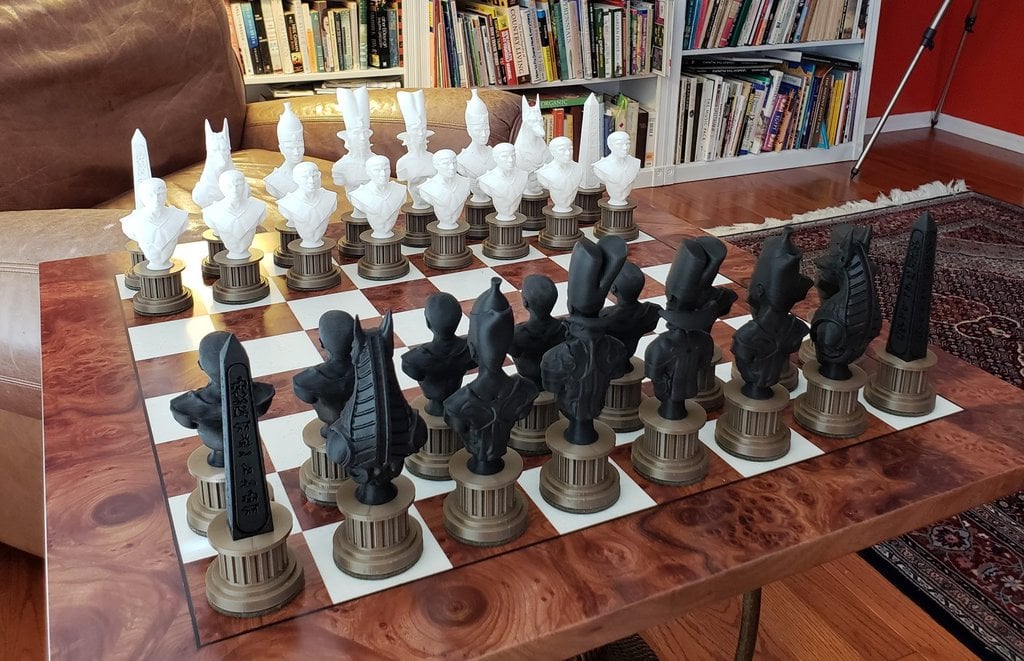 Egyptian Chess Set on Column Pedestals