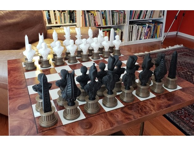 Egyptian Chess Set On Column Pedestals