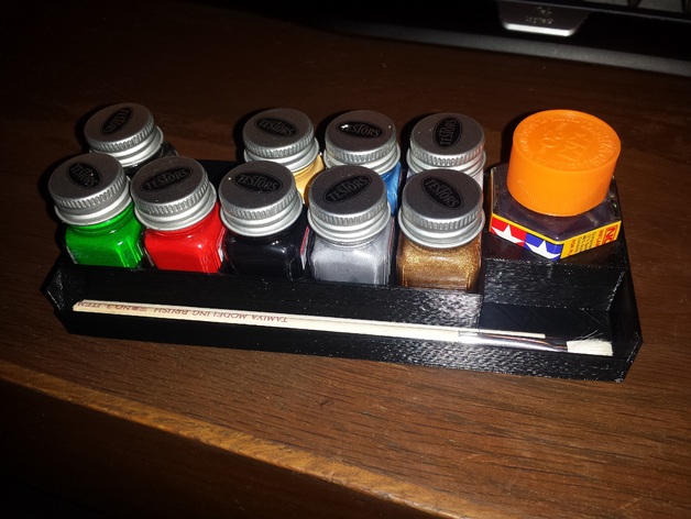 Model Paint Tray for 10 Testors 1/4 fl oz Bottles, Tamiya plastic cement and some Brushes