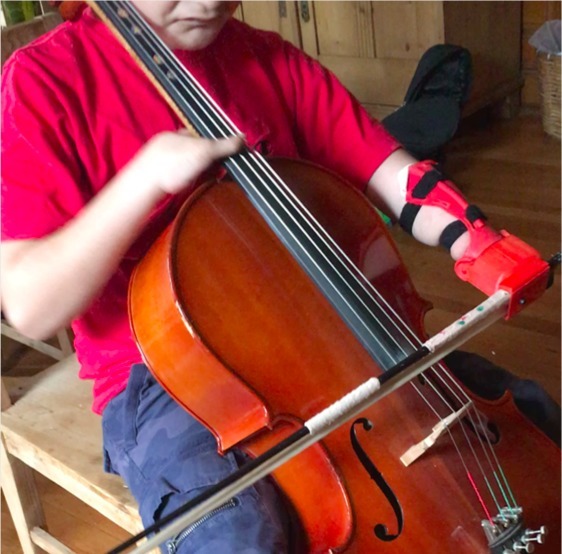 Enable unlimbited gauntlet with Cello bow holding attachment