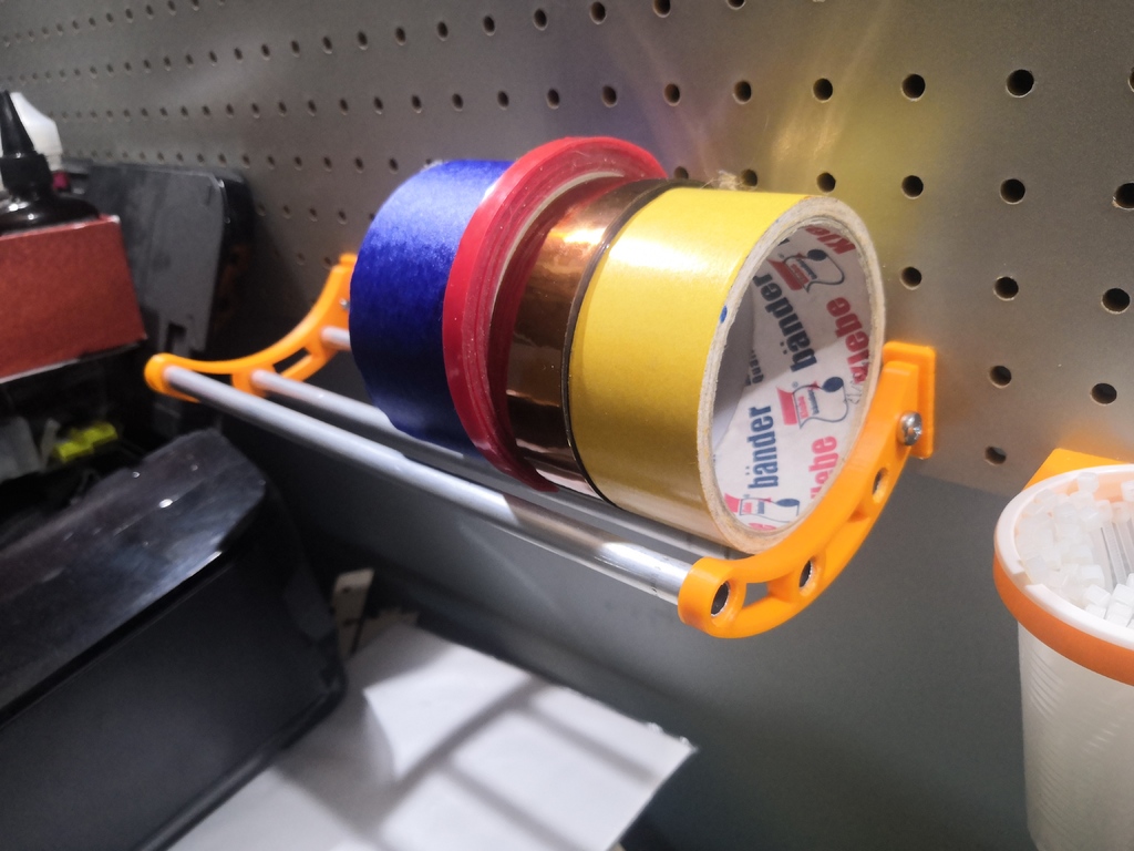 Pegboard tape rolls shelf (25mm pitch, 5mm holes)
