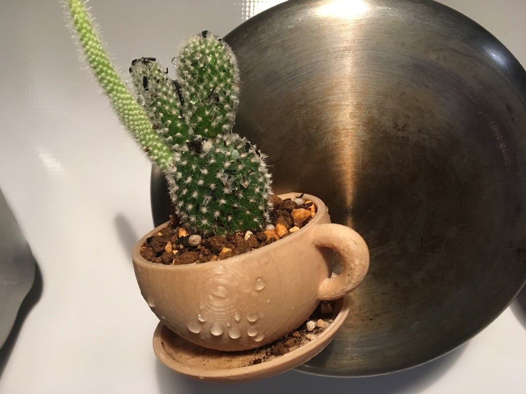 Tea cup planter w/embedded magnet locations