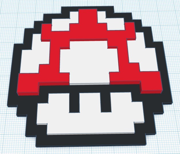 Mario 8-bit Mushroom / 1 Up Logo (Color Raised)