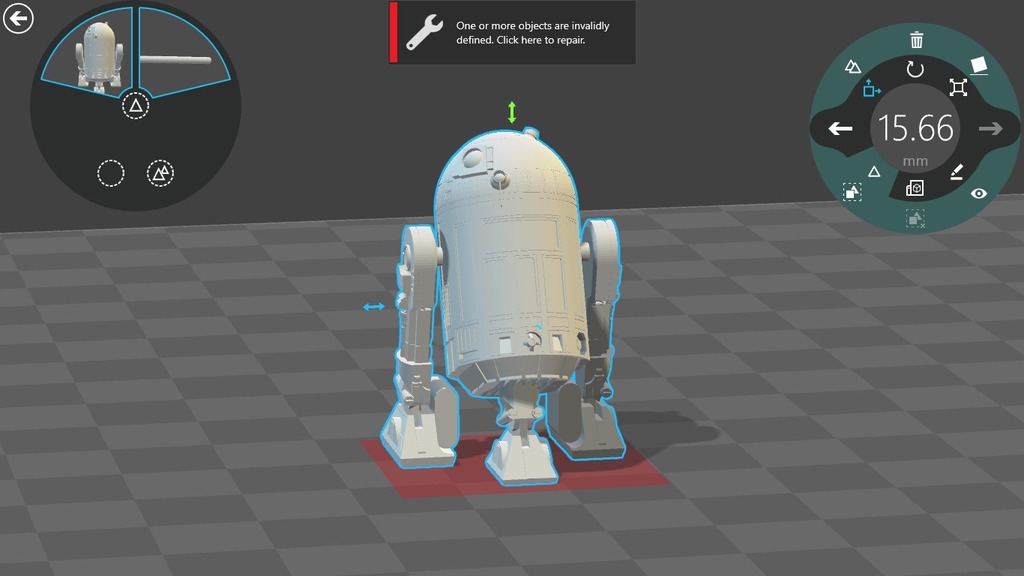astromech droid that who's legs are connected to the body by a simple piece