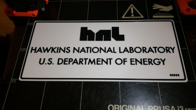 Hawkins National Laboratory gate sign