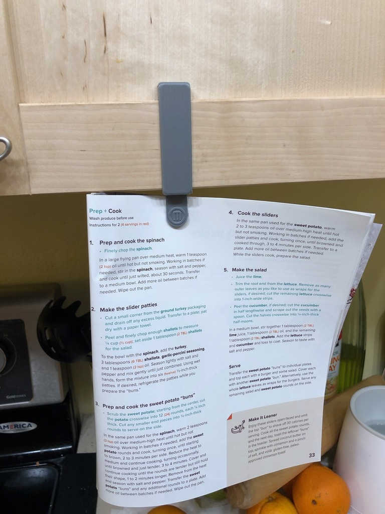 Hanging kitchen recipe clip