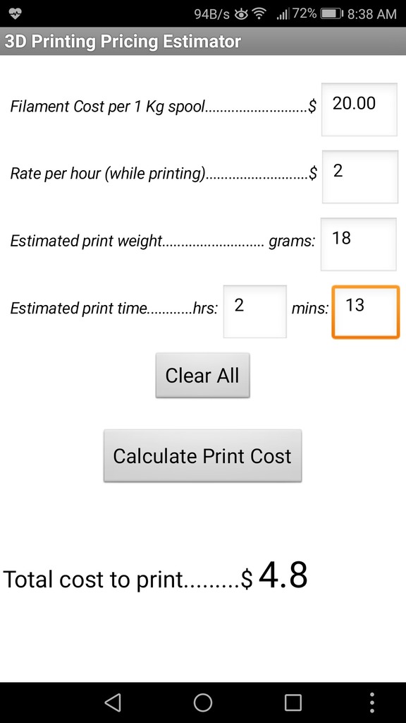 Print Cost Estimator app for android