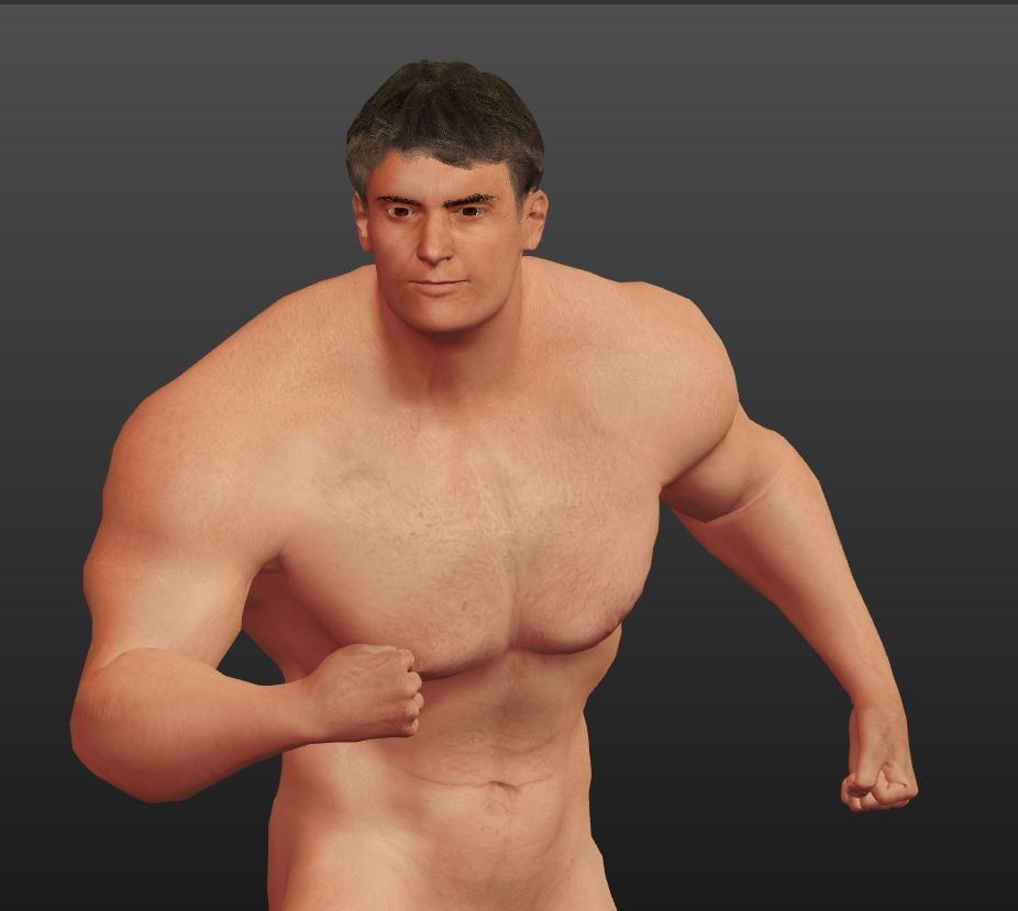 muscle man low poly statue bodybuilding pose