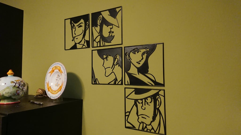 Wall Art Monkey Punch Lupin III (Rupan Sansei), Jigen, Goemon, Fujiko, Zenigata