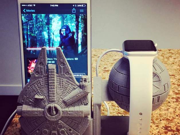 Death star millennium Falcon Charging stand for apple watch and  iPhone 6 plus (amplifying)