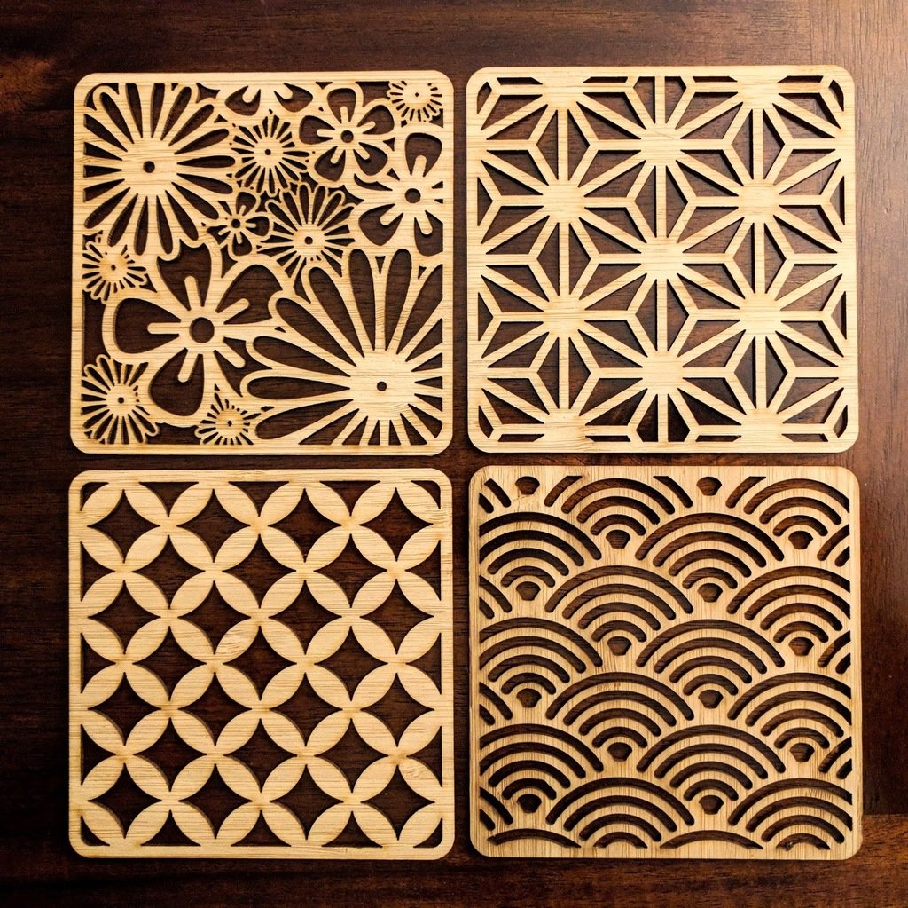 Laser Cut Japanese Pattern Coasters