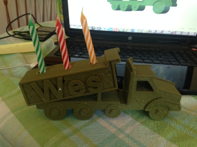 Dump truck candle holder for 3yr old