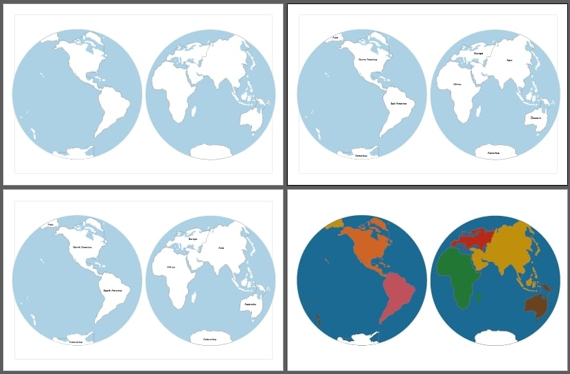 Montessori hemisferic continent map, map of the world for lasercut
