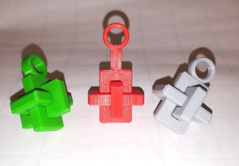 Key chain Knot Cross Puzzle, OCC, Three Pieces, Kong Ming Lock